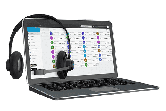 Desktop and headset with Joblogic VoIP