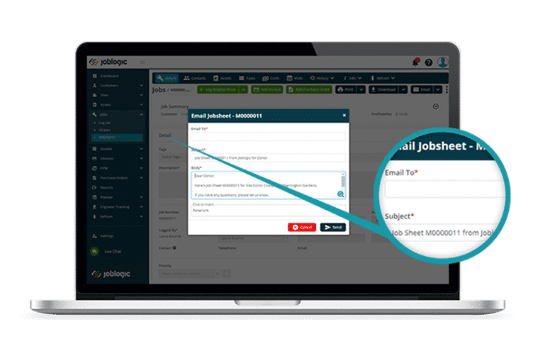 Email documents and forms to your customers with Joblogic