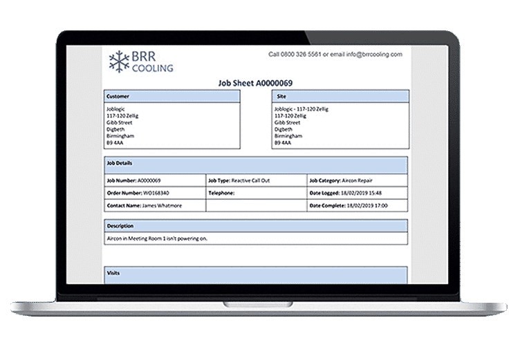 Custom electronic job sheet on desktop