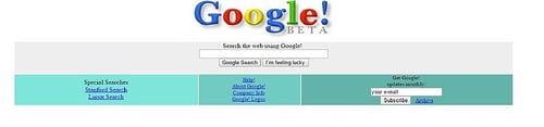 Google homepage 1998