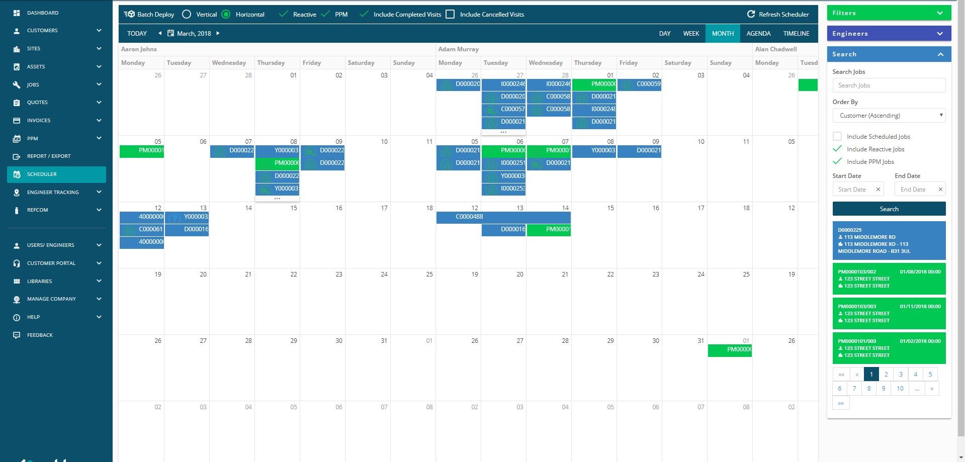Screenshot of the old planner from Joblogic software on a desktop view