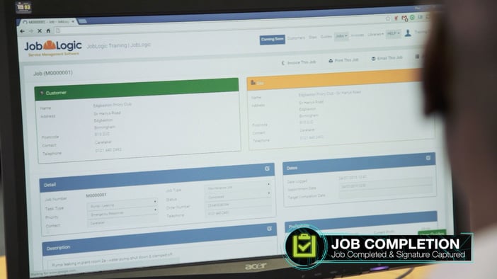 Joblogic dashboard on a desktop computer screen